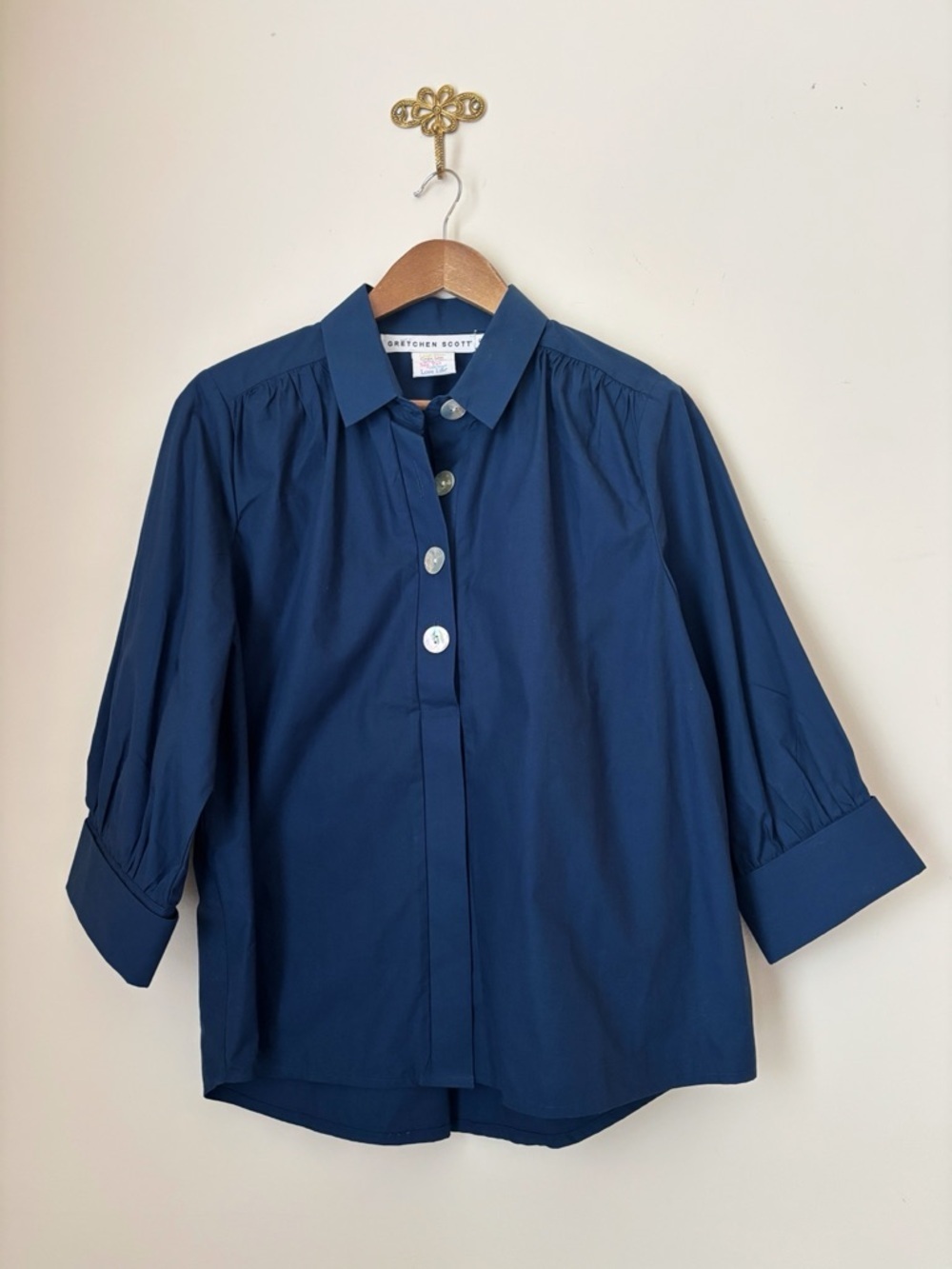 Gretchen Scott Blue The Mary Popover Poplin Top Small Preppy Nautical